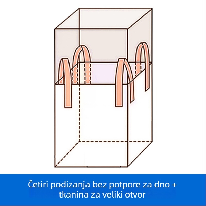 Industrijska bijela ton-vreća, nosivost 1000–1300 kg, četiri podizne ručke, PP tkanina, bez otiska, dimenzije 100x100x100 cm