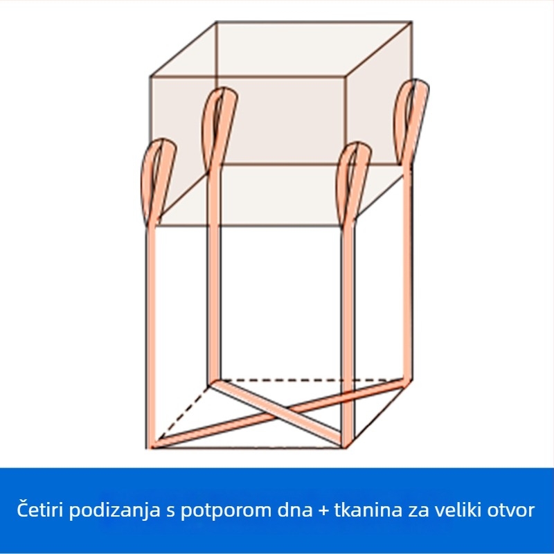 Industrijska bijela ton-vreća, nosivost 1000–1300 kg, četiri podizne ručke, PP tkanina, bez otiska, dimenzije 100x100x100 cm