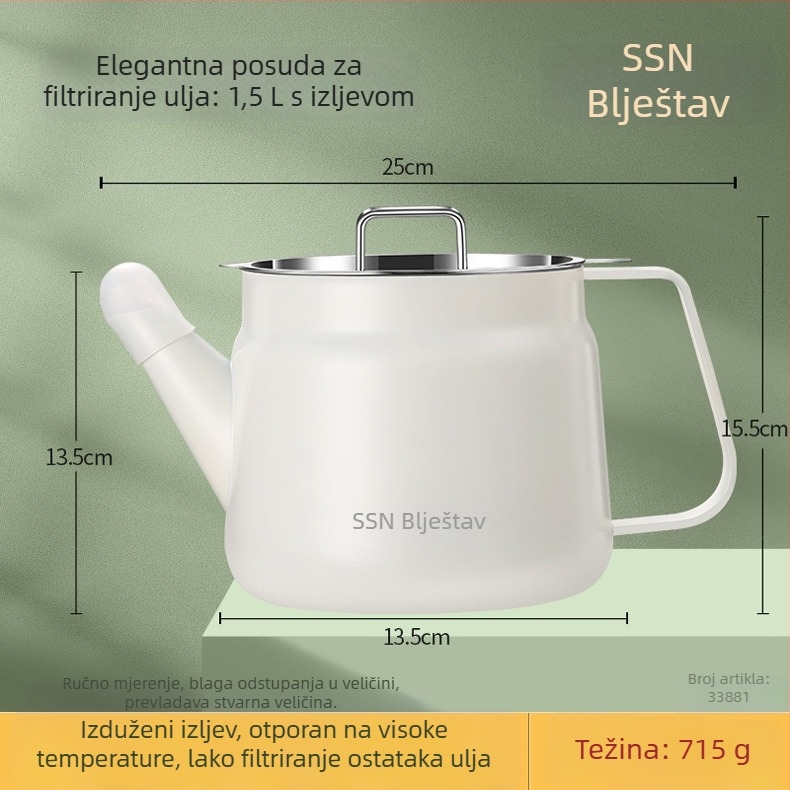 Filter boca za ulje od 304 nehrđajućeg čelika za kućnu upotrebu, nepropusni spremnik za skladištenje ulja uz filtriranje taloga