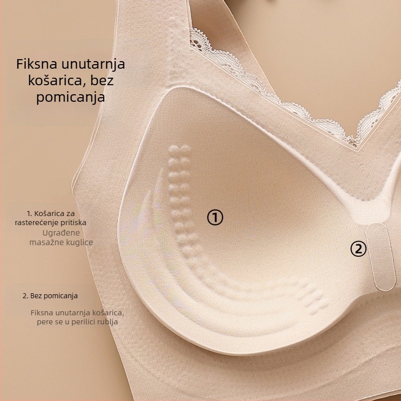 Bezšivno donje rublje od sjajnog materijala za podizanje i oblikovanje, fiksne košarice, V-izrez, čipkasti top