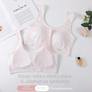 Udoban i prozračan sportski grudnjak u stilu veste za djevojke u razvoju, s fiksnim košaricama, bez metalnih okvira