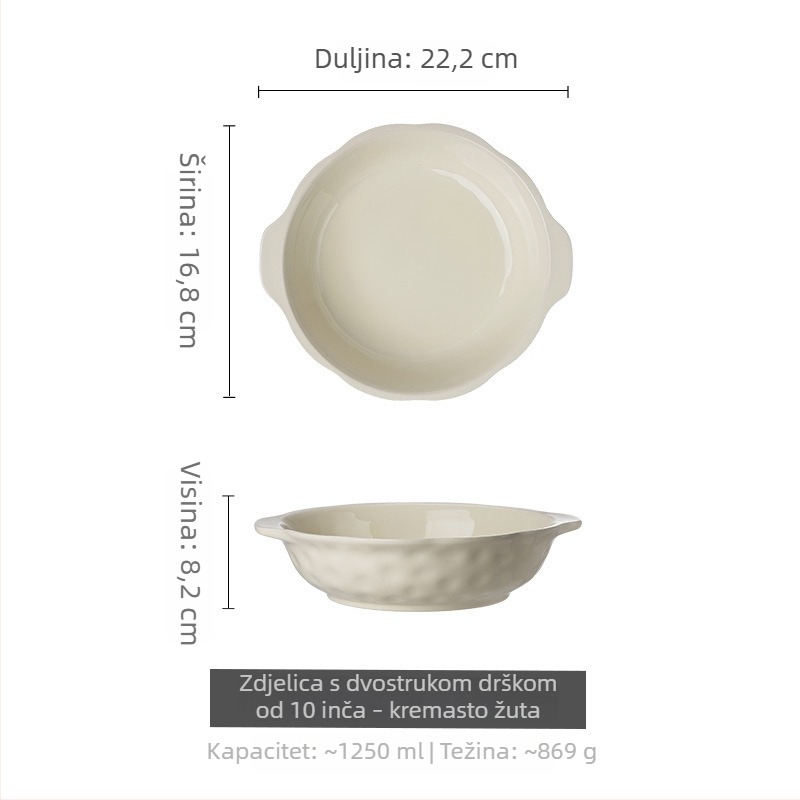 Velika keramička zdjela s dvostrukim držačima – nepravilnog oblika, pod glazurom, moderan minimalistički dizajn, pogodna za mikrovalnu pećnicu, promjer 20–20,9 cm, pogodna za supe i topla jela