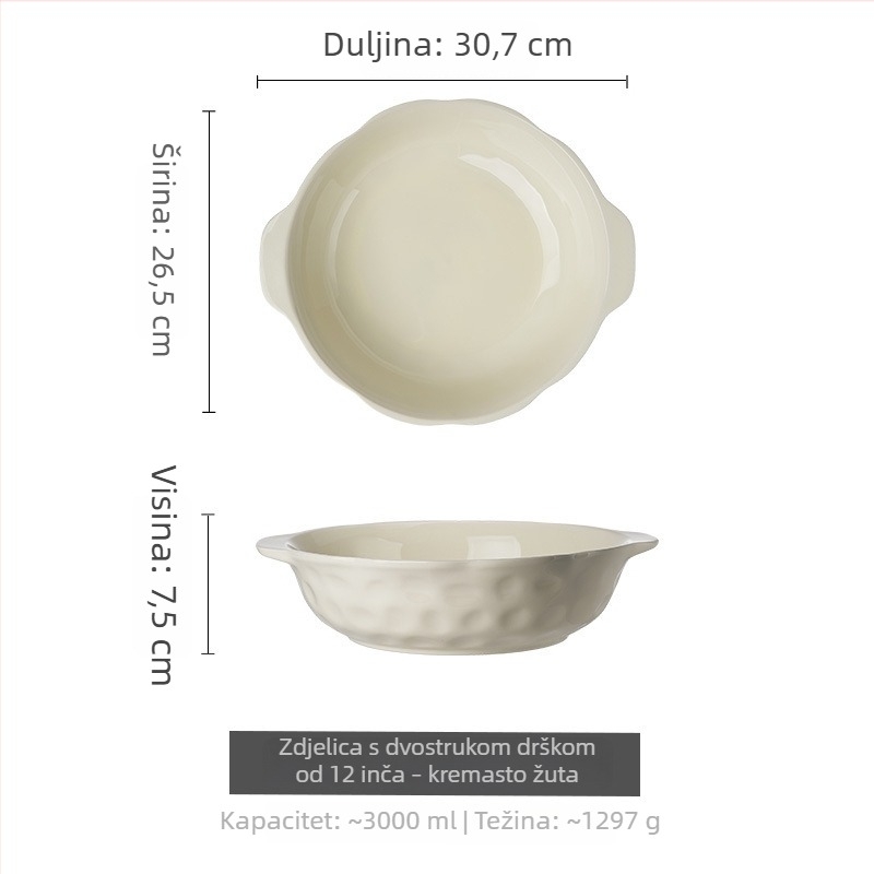 Velika keramička zdjela s dvostrukim držačima – nepravilnog oblika, pod glazurom, moderan minimalistički dizajn, pogodna za mikrovalnu pećnicu, promjer 20–20,9 cm, pogodna za supe i topla jela