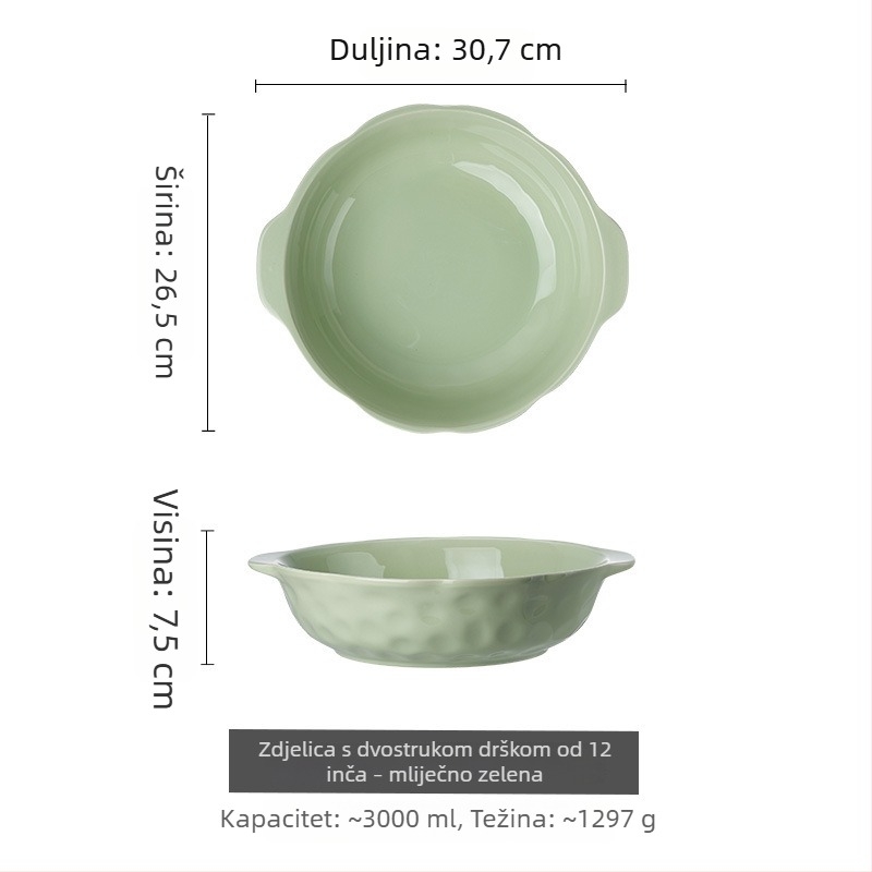Velika keramička zdjela s dvostrukim držačima – nepravilnog oblika, pod glazurom, moderan minimalistički dizajn, pogodna za mikrovalnu pećnicu, promjer 20–20,9 cm, pogodna za supe i topla jela