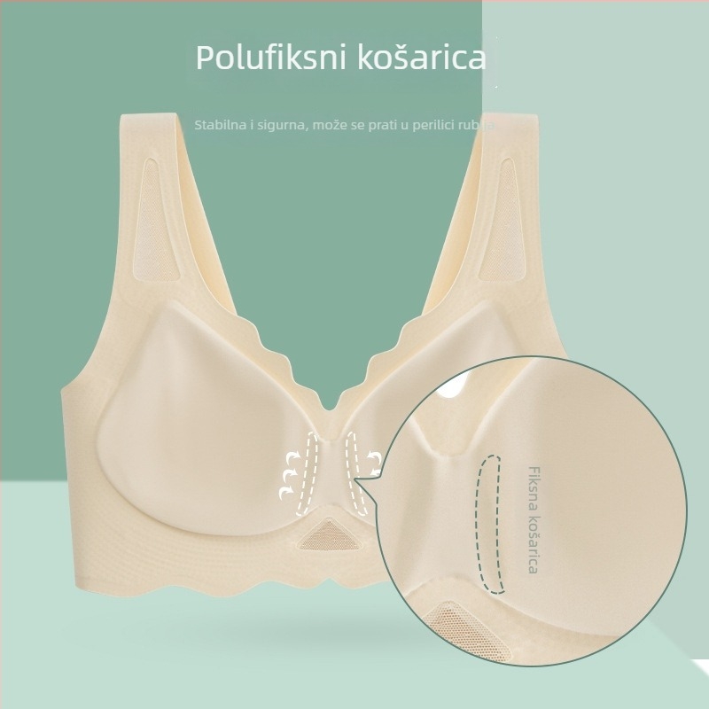 Bezšivni grudnjak s poluzakrivljenim košaricama, mrežasti materijal s valovitim rubom, bez žica, za velike veličine, tanak i udoban