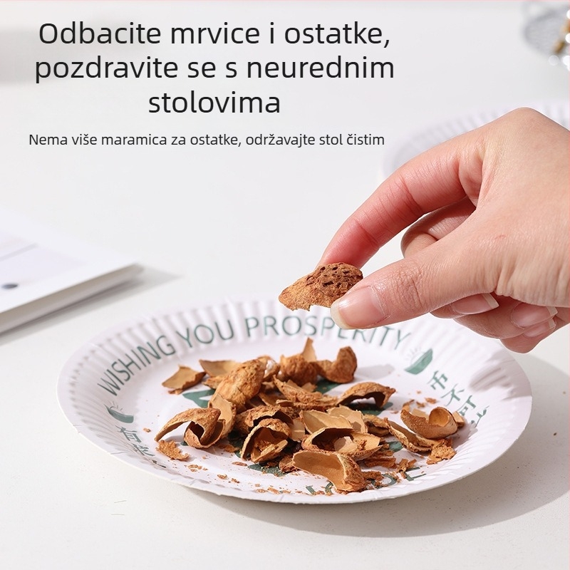 Biološki razgradljive jednokratne pločice od celuloze šećerne trske, okrugli set za vanjske roštilje i tortu za rođendan, dizajn u stilu nacionalnog trenda