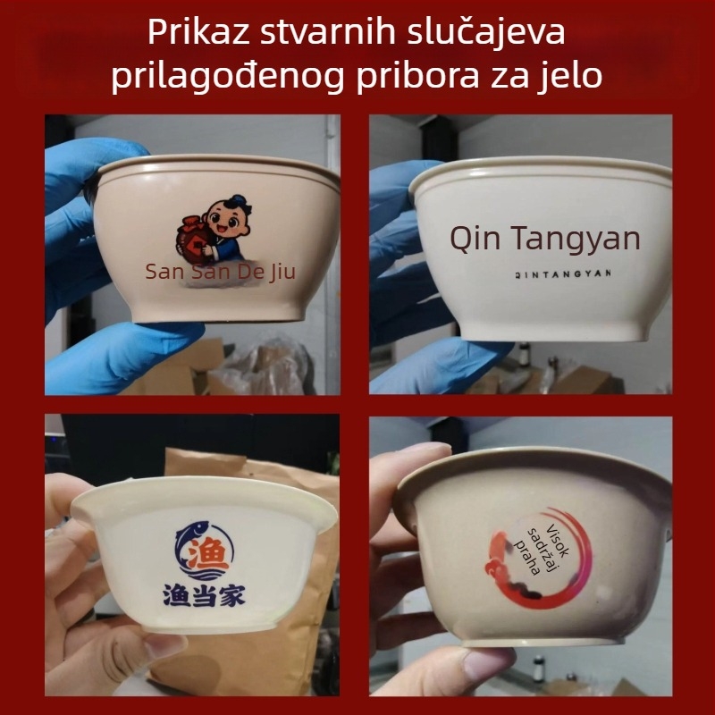 Yinggeng Jednokratno posuđe od ljuske riže – četvero dijelni set s čašama, zdjelicama, tanjurima, štapićima za jelo i zdjelom za rižu, za restoran