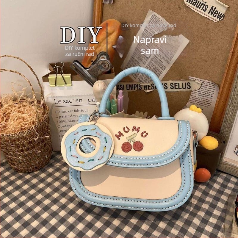 DIY komplet za ručnu izradu crossbody torbe tipa saddle, slatka trešnjina PU materijal, mala veličina
