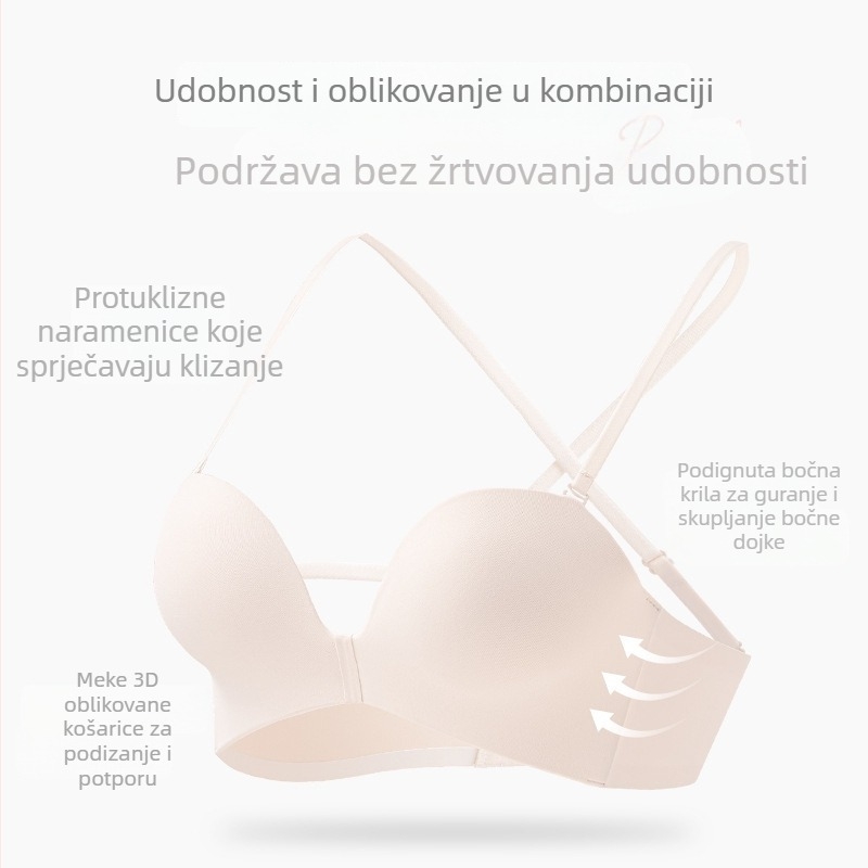 Tanak, udoban push-up grudnjak bez jastučića, oblikuje i podržava, protuklizan, prozračan, bezšivni, cross-back dizajn, ljeto
