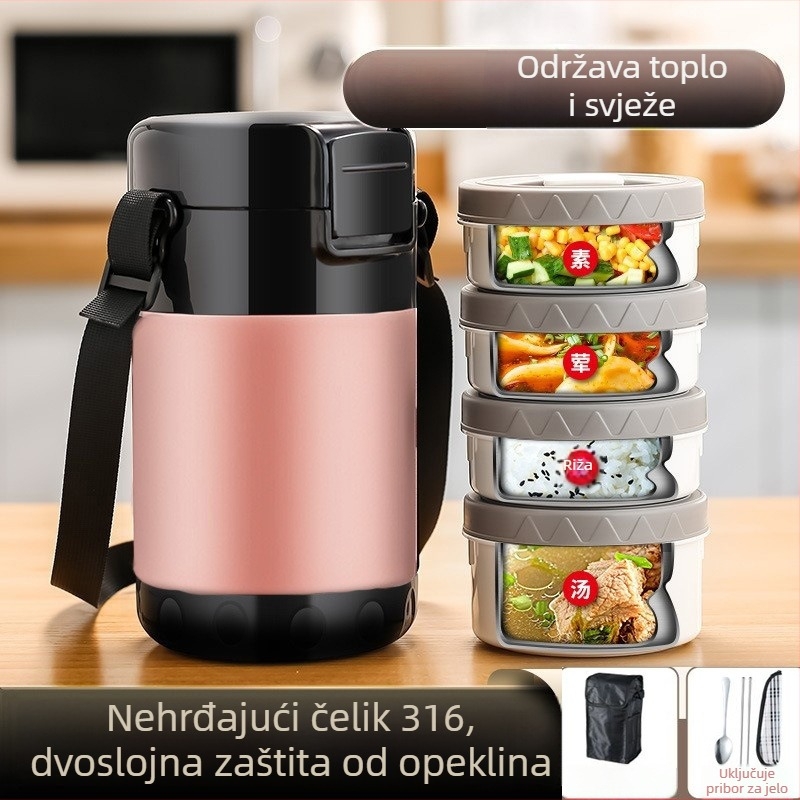 Kutija za ručak od 316 nerđajućeg čelika, vakuumski izolirana, velika kapaciteta, 3-4 sloja, Bento stil, prijenosna za učenike