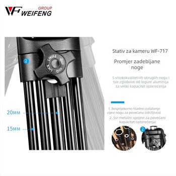 Weifeng WF717 aluminijski stativ s hidrauličnom pan-tilt glavom, visina 1,8 m