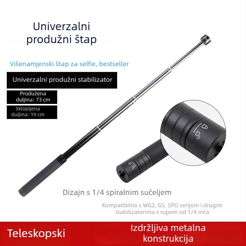 Aluminijski teleskopski produžni štap za stabilizator pametnog telefona DJI Zhiyun, s 1/4-inčnim navojem i učvršćenim stativom