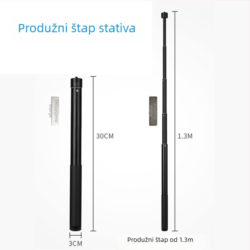 Aluminijski teleskopski produžni štap za stabilizator pametnog telefona DJI Zhiyun, s 1/4-inčnim navojem i učvršćenim stativom