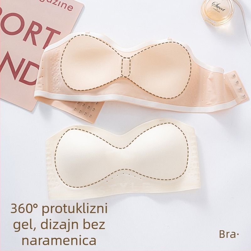 Grudnjak bez naramenica za žene, bezšiveni leđa, protuklizan, push-up za male grudi