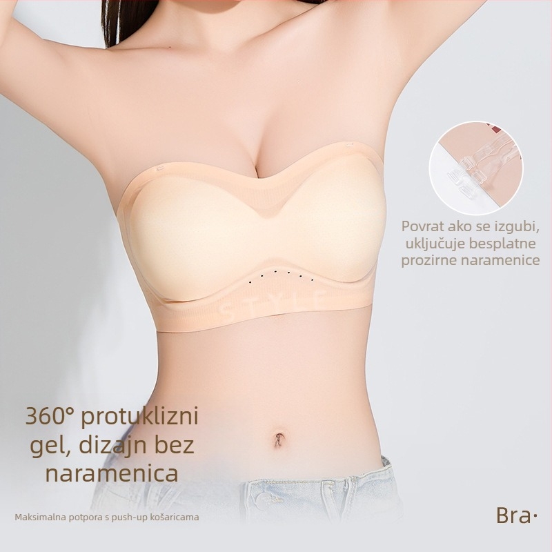 Grudnjak bez naramenica za žene, bezšiveni leđa, protuklizan, push-up za male grudi