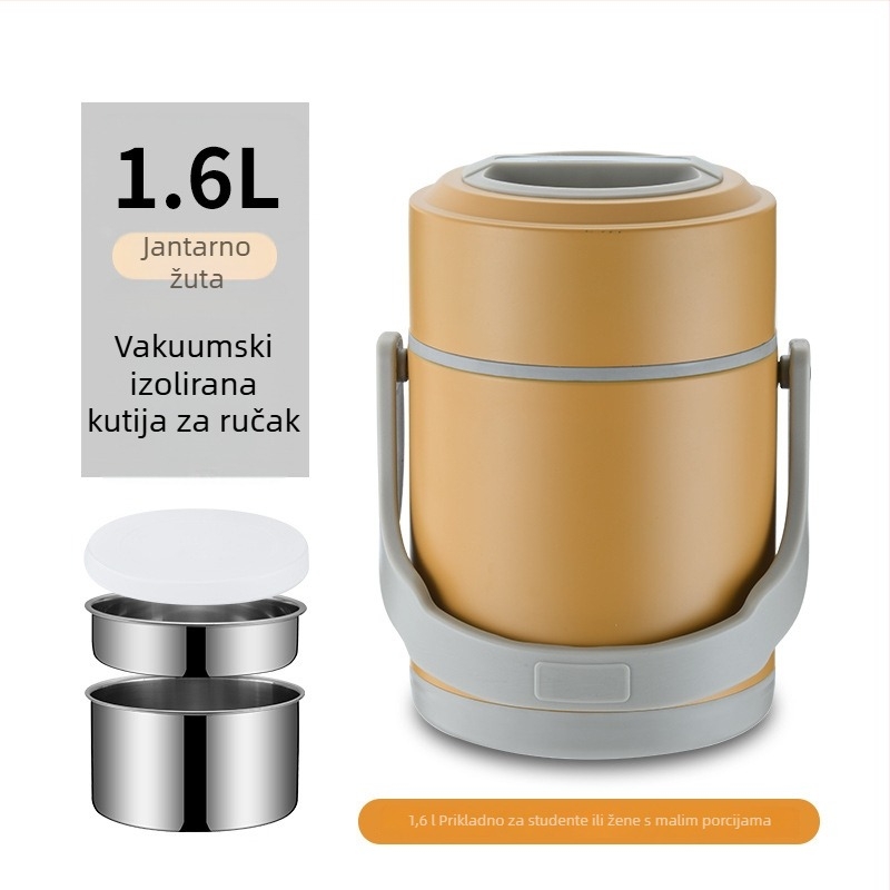 Kutija za ručak od 304 nehrđajućeg čelika s vakuum izolacijom, višeslojna, prehrambena kvaliteta, za učenike, kapacitet 1,3 L/1,6 L/1,9 L