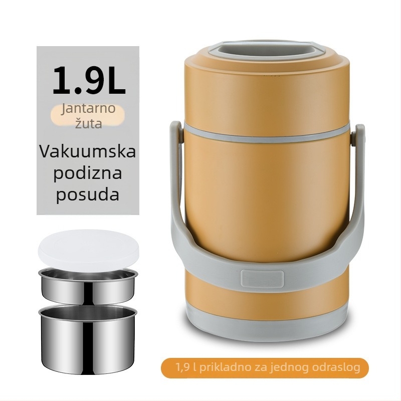 Kutija za ručak od 304 nehrđajućeg čelika s vakuum izolacijom, višeslojna, prehrambena kvaliteta, za učenike, kapacitet 1,3 L/1,6 L/1,9 L