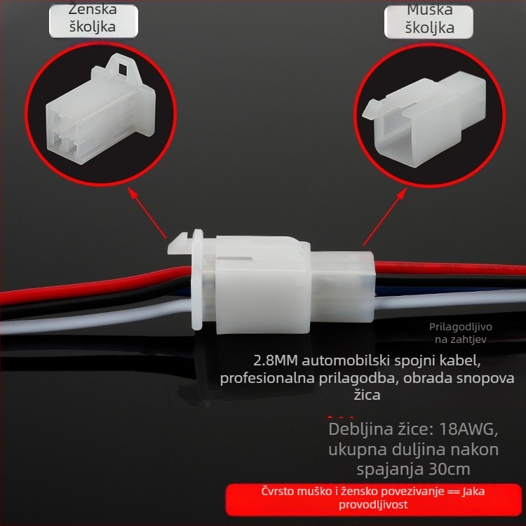 2,8 mm konektor za električno vozilo, jezgro s 2–9 rupa, par vodiča s priključkom, muški i ženski konektor