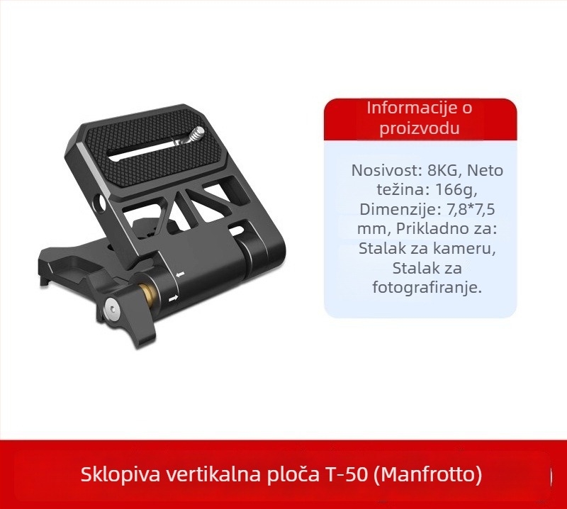 Sklopiva L-ploca za bezzrcalne kamere, vertikalni snimanje, kompatibilna s DJI RS3 stabilizatorom, pločica brzog otpuštanja za glavu stativa