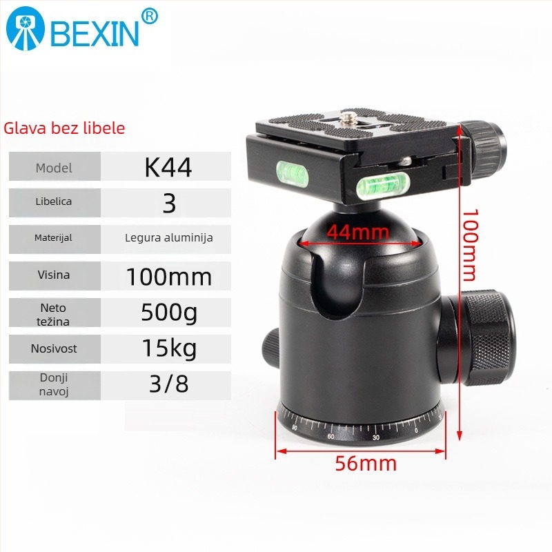 Beixin panoramska kuglična glava za DSLR kamere i teleskope, metalna univerzalna rotirajuća glava