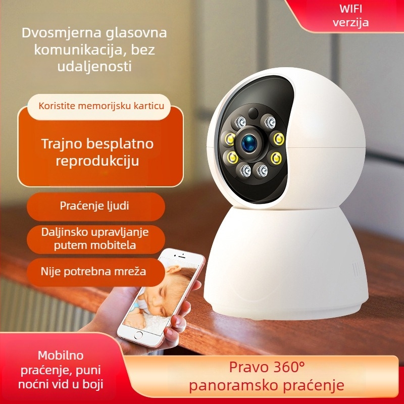 Inteligentna bežična kućna kamera s HD rezolucijom, Wi‑Fi, daljinski glasovni interkom, nadzor i snimanje