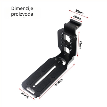 L-oblik vertikalna ploča brzog oslobađanja s hladnom cipelom za DSLR fotoaparat i glavu stativa, aluminijska legura