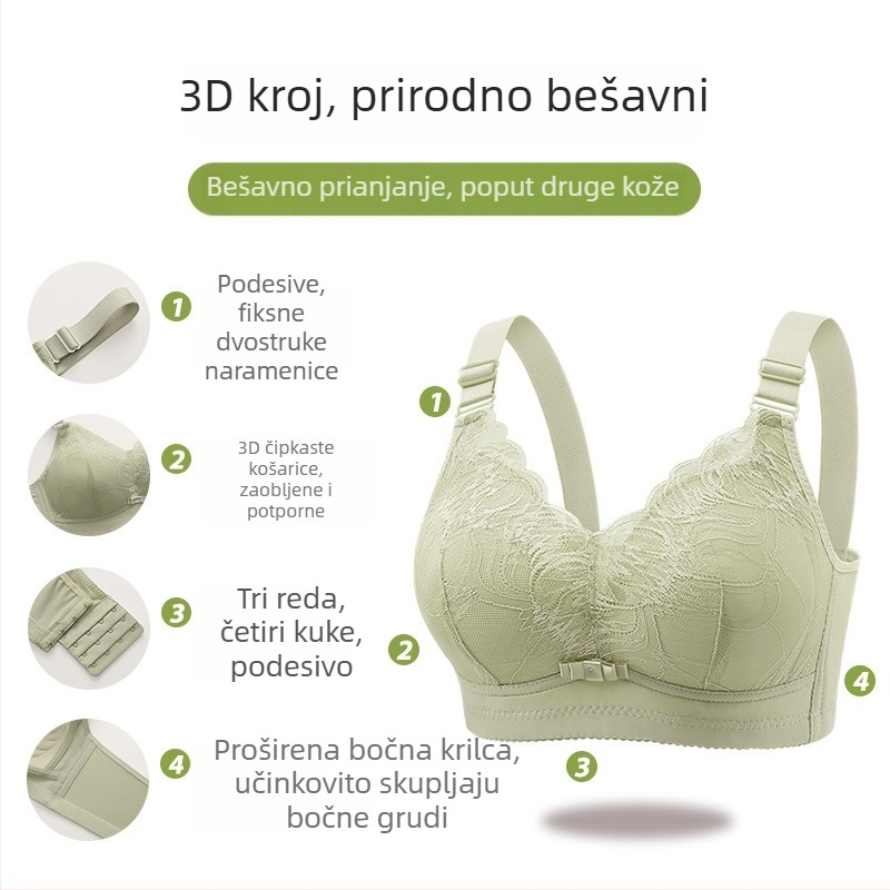 Nova čipkasta grudnjak bez naramenica s prozračnim mekanim jastučićima od spužve, push-up efekt, bočno učvršćivanje, podesivo stražnje kopčanje