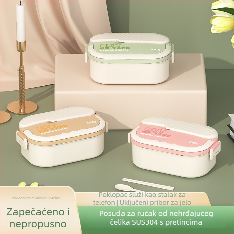 Kutija za obrok od nehrđajućeg čelika 304 s pregradama, kvadratna, prijenosna, kapacitet 800–1000 ml, četiri sloja, japanskog stila