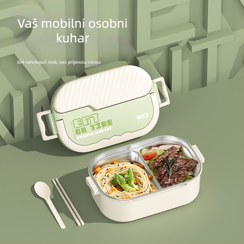 Kutija za obrok od nehrđajućeg čelika 304 s pregradama, kvadratna, prijenosna, kapacitet 800–1000 ml, četiri sloja, japanskog stila