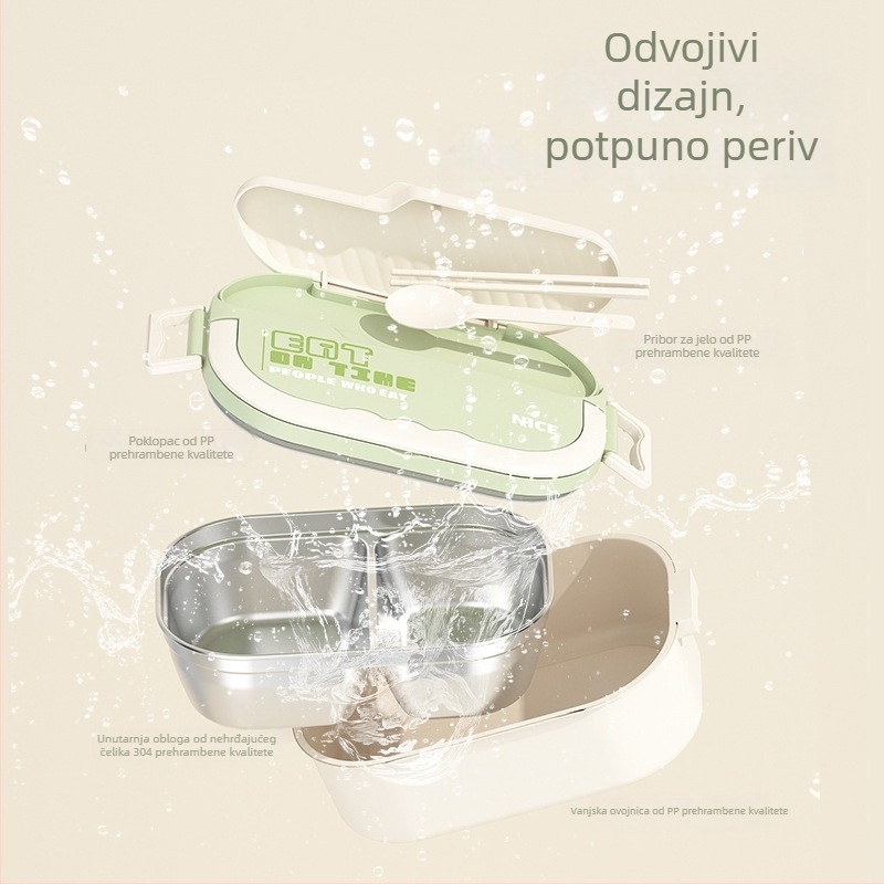 Kutija za obrok od nehrđajućeg čelika 304 s pregradama, kvadratna, prijenosna, kapacitet 800–1000 ml, četiri sloja, japanskog stila