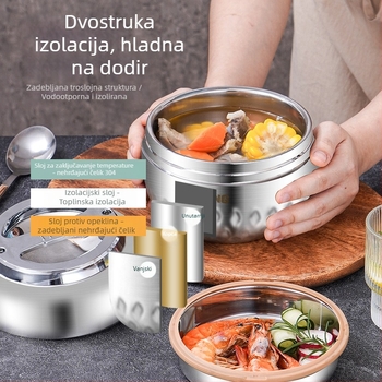 Izolirana kutija za ručak od nehrđajućeg čelika sa separatorom, dvostruki sloj, velika kapaciteta, kvaliteta hrane, s ručkom