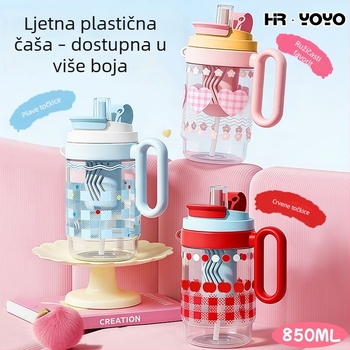 Ljetna čaša za vodu s blagim luksuznim dojmom, plastična čaša za žene s dvostrukom slamkom, velik kapacitet