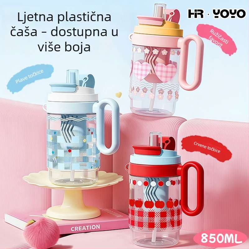 Ljetna čaša za vodu s blagim luksuznim dojmom, plastična čaša za žene s dvostrukom slamkom, velik kapacitet