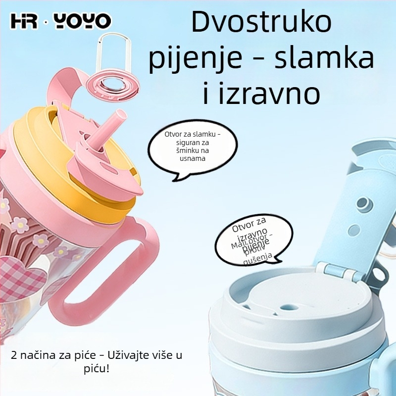 Ljetna čaša za vodu s blagim luksuznim dojmom, plastična čaša za žene s dvostrukom slamkom, velik kapacitet