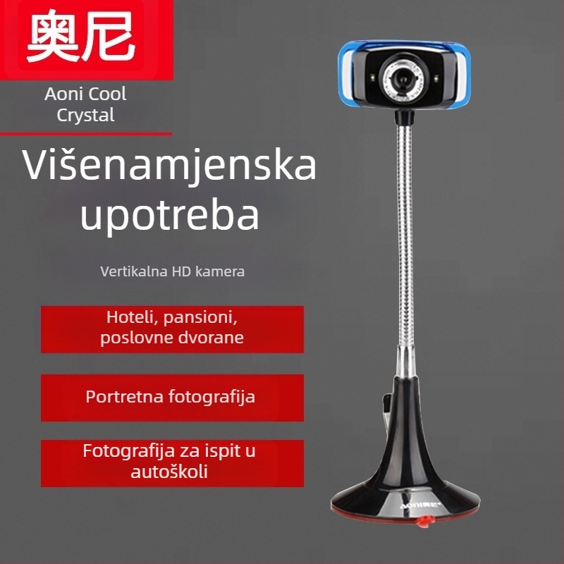 Aoni Cool Crystal HD USB web kamera s ugrađenim mikrofonom, za desktop i prijenosno računalo, Plug-and-Play, 640x480 @30fps