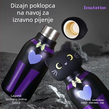 Termos boca od 316 nerđajućeg čelika s motivom crtane mačke, prijenosna za vanjsku upotrebu, za učenike