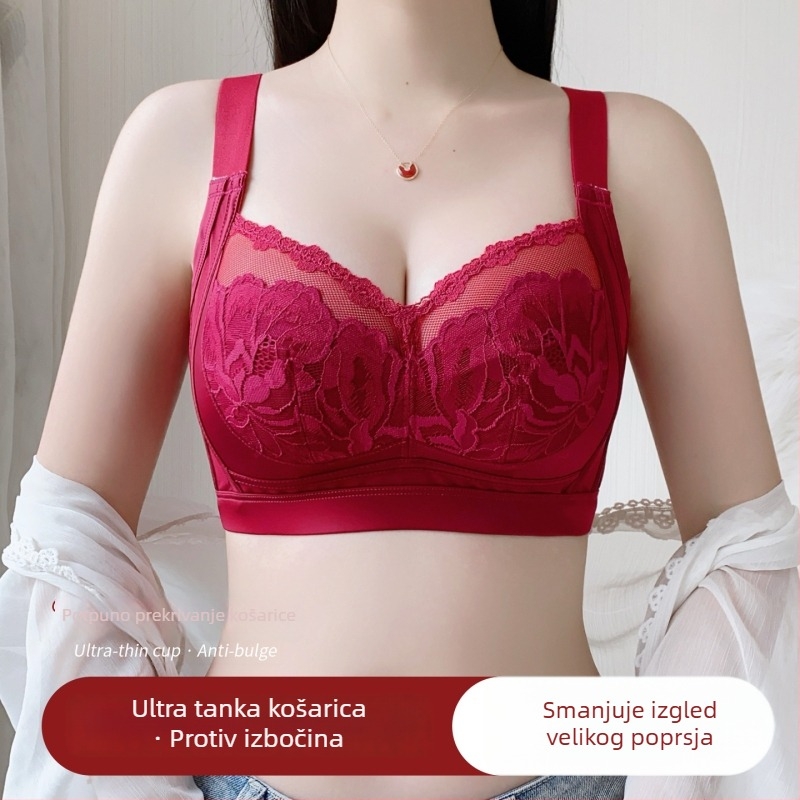 Plus-size bežični grudnjak za velike grudi, prozračan, ultra-tanke oblikovane košarice, oblikovanje dojki, bočna podrška, protiv opuštanja, udoban