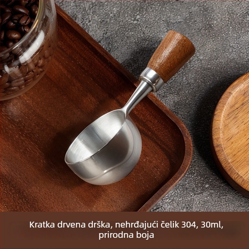 Žlica za kavu s drškom od orašastog drveta, mjerač zrna kave, 304 nehrđajući čelik