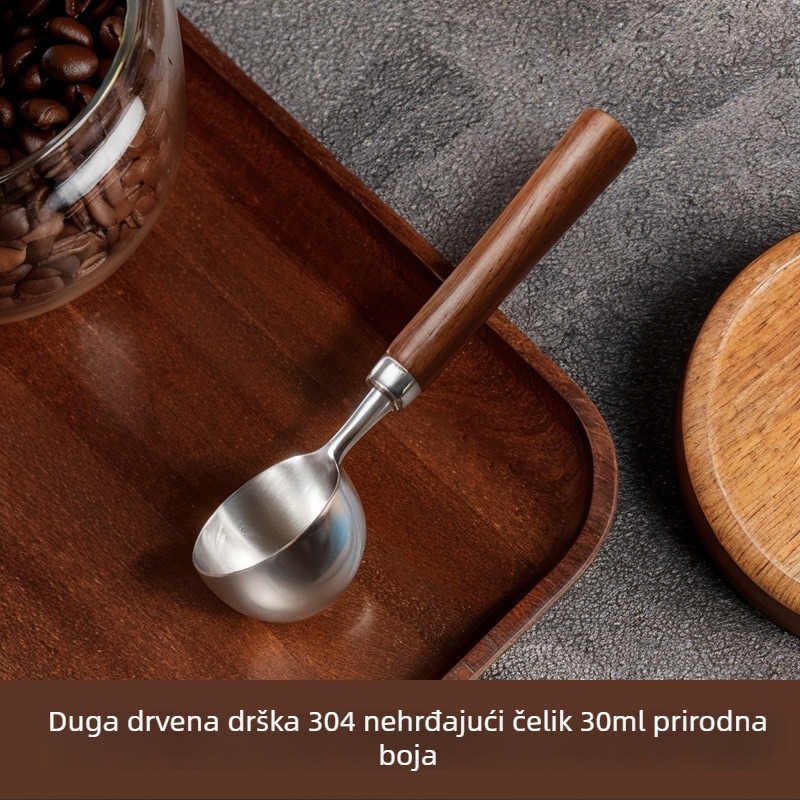 Žlica za kavu s drškom od orašastog drveta, mjerač zrna kave, 304 nehrđajući čelik