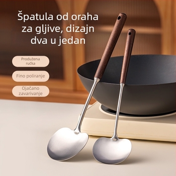Kuhinjska spatula od nehrđajućeg čelika s drškom od drveta, visoko otporna na visoke temperature, zaštita od opeklina, za kuhanje i prženje