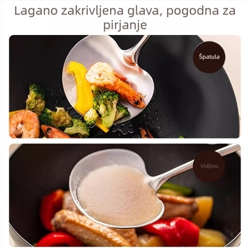 Kuhinjska spatula od nehrđajućeg čelika s drškom od drveta, visoko otporna na visoke temperature, zaštita od opeklina, za kuhanje i prženje