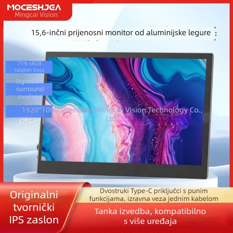 14 ili 15,6-inčni aluminijski prijenosni monitor, sekundarni zaslon za laptop, IPS Full HD zaslon