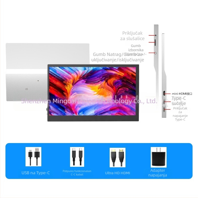 14 ili 15,6-inčni aluminijski prijenosni monitor, sekundarni zaslon za laptop, IPS Full HD zaslon