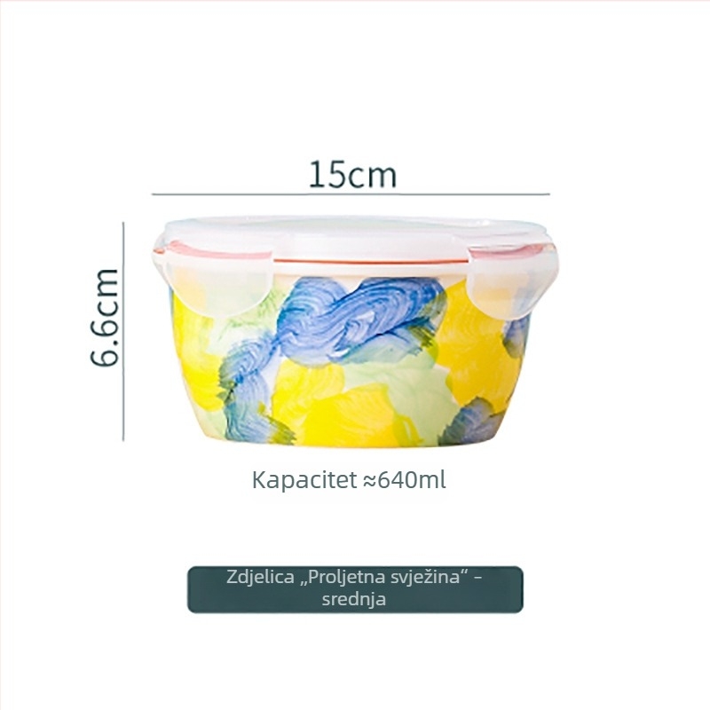 Keramička kutija za ručak sa poklopcem, pogodna za mikrovalnu, 800–1000 ml, otporna na toplinu, hermetički zatvoren spremnik za čuvanje hrane studentima.