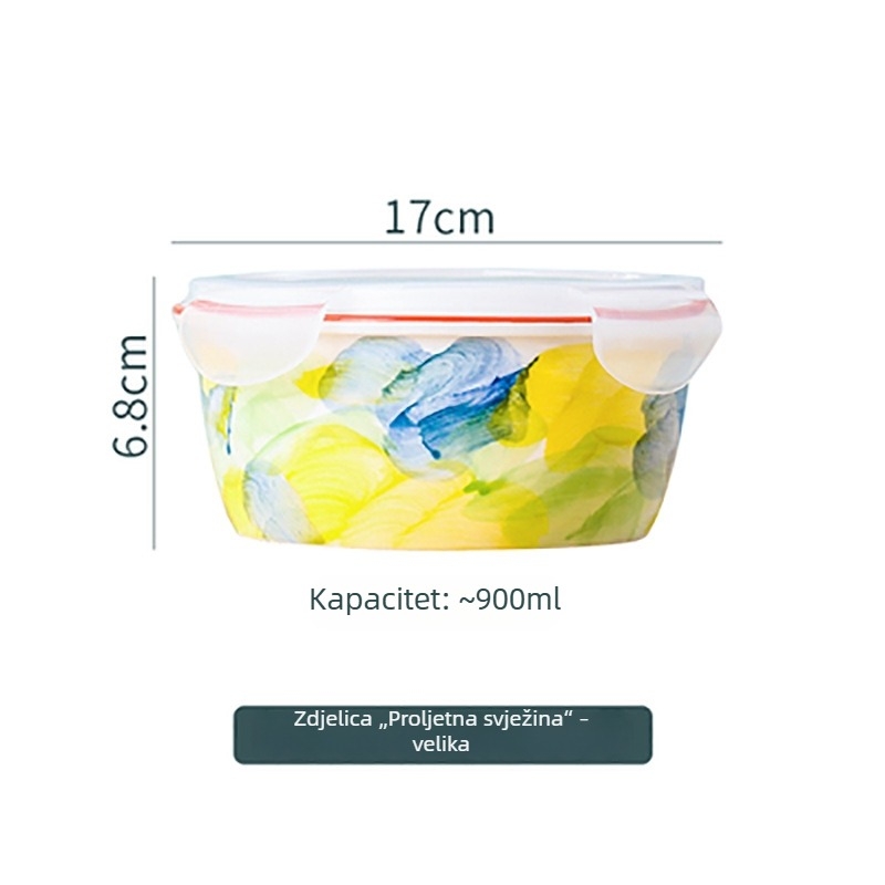 Keramička kutija za ručak sa poklopcem, pogodna za mikrovalnu, 800–1000 ml, otporna na toplinu, hermetički zatvoren spremnik za čuvanje hrane studentima.