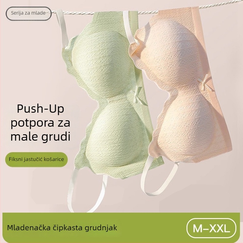 Čipkasti grudnjak za male grudi, bez žica, oblikovane košarice, nježna podrška, svjež stil