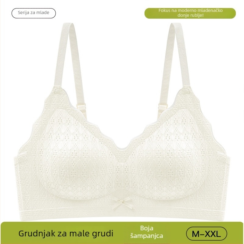 Čipkasti grudnjak za male grudi, bez žica, oblikovane košarice, nježna podrška, svjež stil