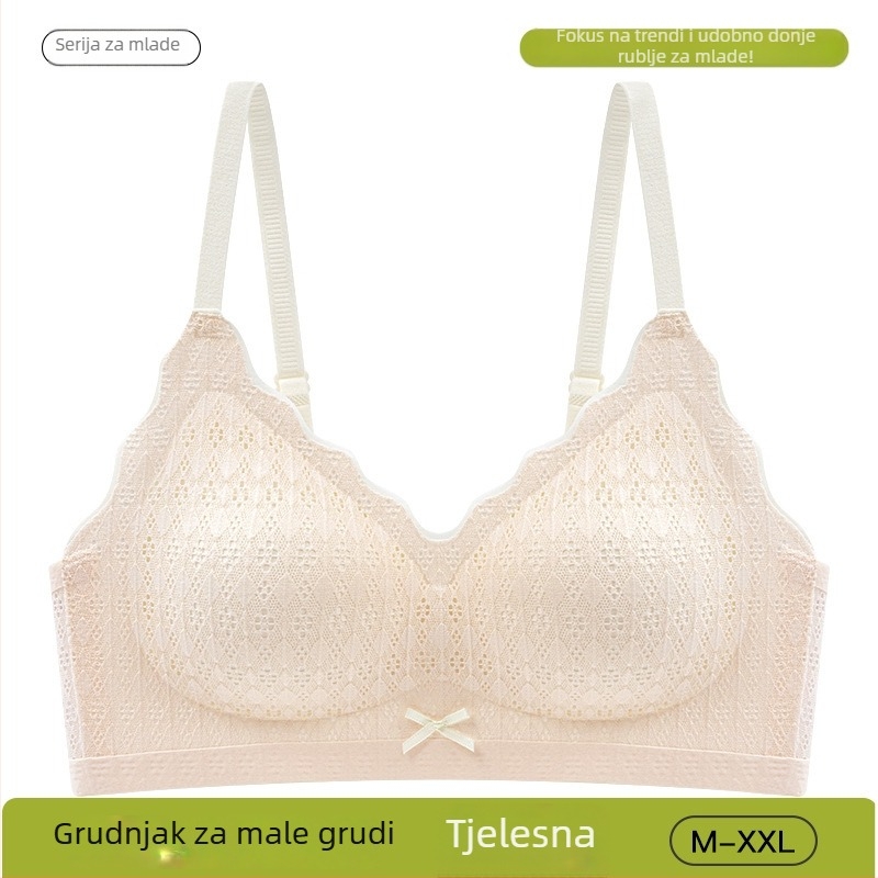Čipkasti grudnjak za male grudi, bez žica, oblikovane košarice, nježna podrška, svjež stil