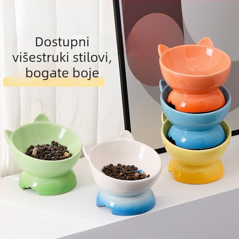 Keramička zdjela za mačke, za hranu i vodu, s nagibnim rubom i visokom bazom, otporna na prevrnutje