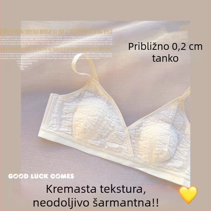 Ultra-tanki grudnjak s francuskim stilom, trokutaste košarice, bez žice, za žene s malim grudima, 3/4 oblikovane pjenaste čašice, podržava oblik i udobnost.